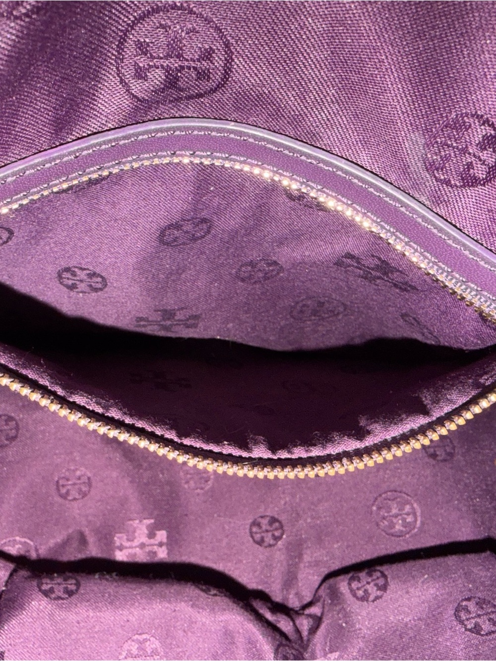 Tory Burch Plum Leather & Suede Tote with Gold Hardware - Picture 7 of 10